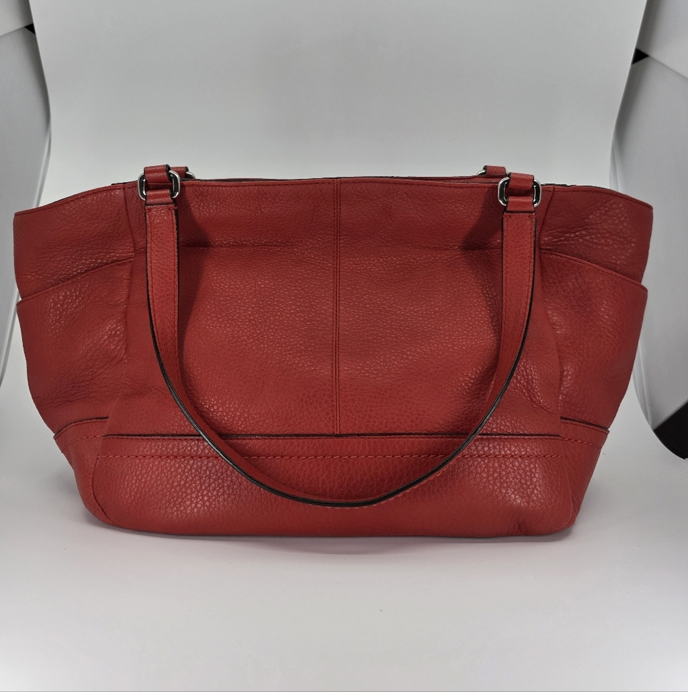 Coach Park Carrie Tote Cranberry Red Orange Pebbled Leather F23284 👜 - Picture 2 of 11